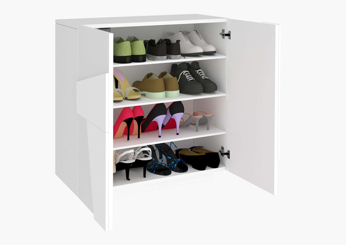 Scarpiera 2 ante L 81.2 x H 86 x P 39.2 cm 16 paia, colore bianco