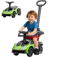Lamborghini Macchinina per Bambini 2 in 1 con Maniglione e Barriera di Sicurezza, Volante e Clacson, Auto per Bambini in PP e Metallo, 86.5x40x89.5 cm, Verde e Nero