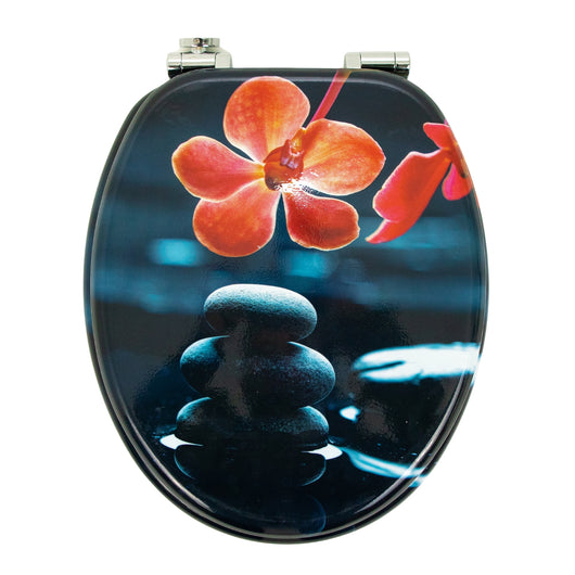 Sedile wc copri vater universale frizionato fantasia in mdf con chiusura rallentata *** fantasia spring stone, confez...