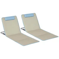 Set 2 Sdraio da Spiaggia Pieghevoli con Schienale Regolabile e Poggiatesta, 53x124x35-45 cm, Beige e Azzurro