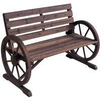 Panchina da Esterno a 2 Posti , Panchina da Giardino Stile Country con Braccioli a Ruota in Legno, 105.5x59x75cm Marrone