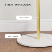 Appendiabiti da Terra Autoportante con 8 Ganci, Base in Marmo e Acciaio, Ø32x164cm, Oro