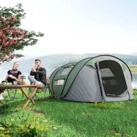 Tenda da Campeggio Pop Up 2 Posti con 2 Porte, 4 Finestre e Telo Impermeabile, 263.5x220x123 cm, Verde Scuro