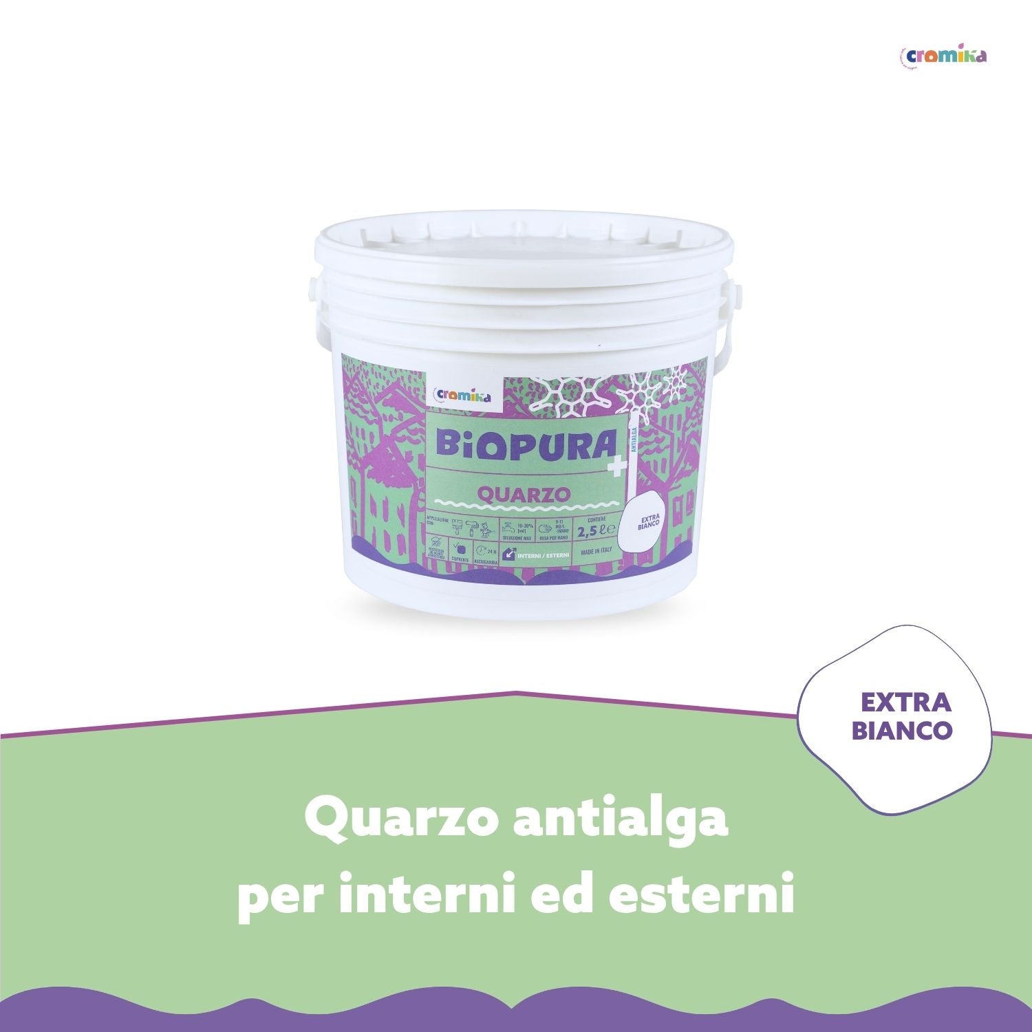 Pittura quarzo antialga interni esterni finitura opaca linea biopura cromika *** formato 2.5 lt, confezione 1