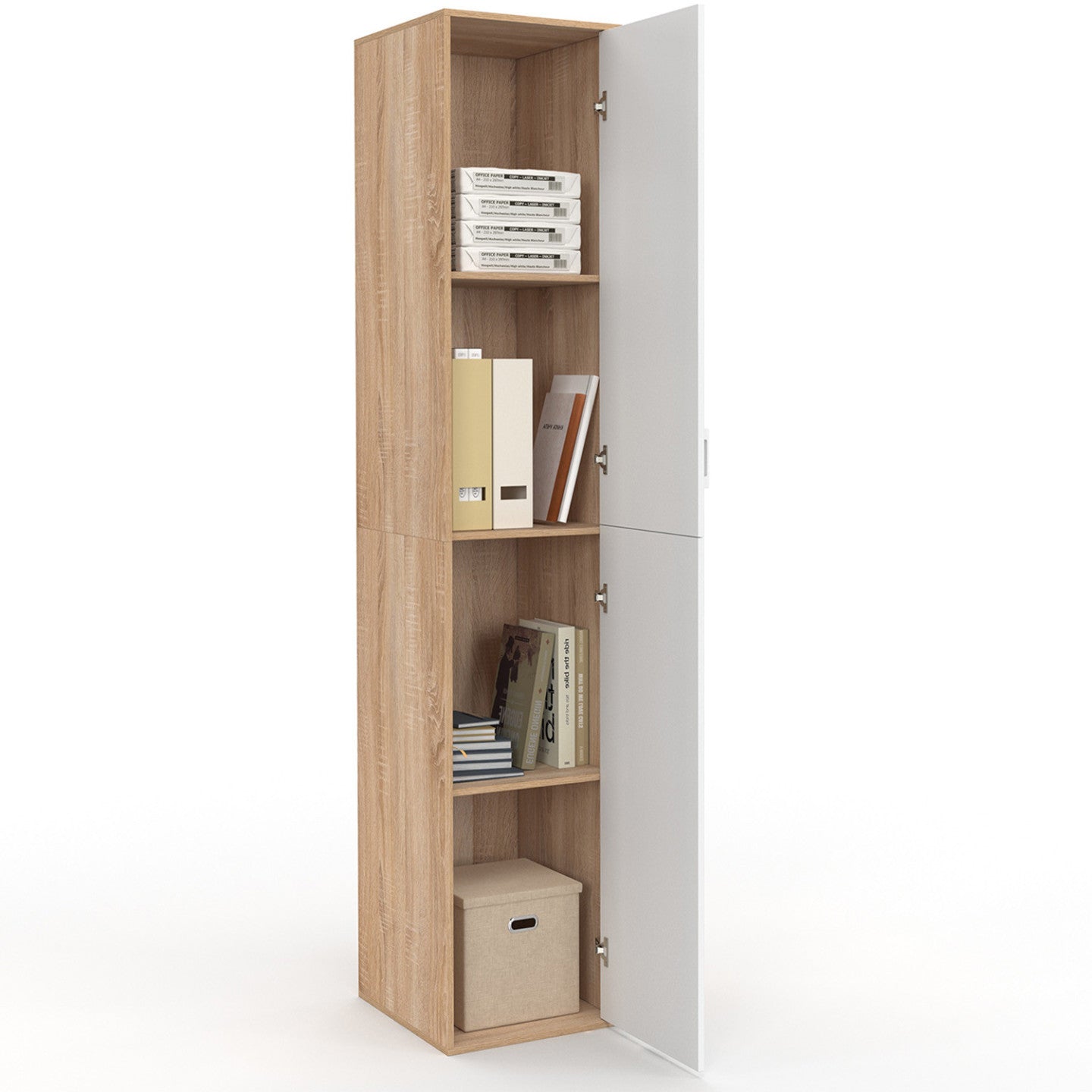 IDMarket - SYLVIA 180 cm bianco e legno mobile multifunzionale per ufficio 1 anta 3 ripiani
