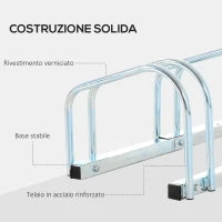 Rastrelliera Portabiciclette Parcheggio per 3 Biciclette in Acciaio, 76x33x27 cm, Argento