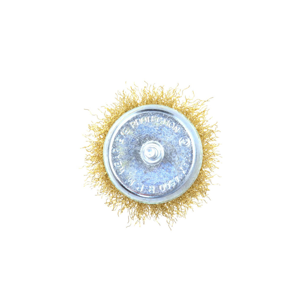 SPAZZOLA FRONTALE METALLICA IN FILO DI OTTONE ONDULATO Ø75mm CON GAMBO 6mm GEKO G00620