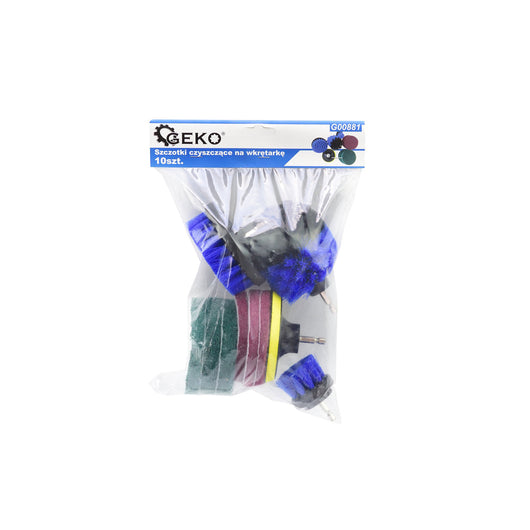 SET 10PZ 3 SPAZZOLE+DISCO IN VELCRO E 6 CUSCINETTI PER TRAPANO SET PULIZIA GEKO G00881