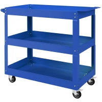 DURHAND Carrello porta attrezzi in acciaio con 3 ripiani su ruote, carico max. 150 kg, 83x35.3x76 cm, Blu