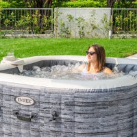 28450EX - Bubble Massage Set Greystone Deluxe 4 Posti Quadrata Con Pompa, Riscaldatore, Sistema Di Purificazione Acqua, 140 Getti, Telo Base, Telo Copertura, Dispenser Di Cloro