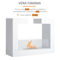 Caminetto a Bioetanolo da Tavolo 2000W in Acciaio Inossidabile Inodore con Vetro 78 x 25 x 58 cm Bianco