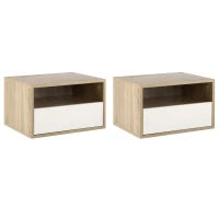 Set 2 Comodini Sospesi con Cassetto e Ripiano 45x35x27.5cm - Bianco e Color Legno