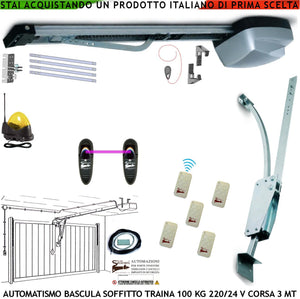 BASCULANTE CONTRAPPESI 100 KG MOTORE 220/24 V AUTOREVERSE ARCHETTO 5 RADIOCOMANDI FOTOCELLULE FARO ANTENNA SBLOCCO
