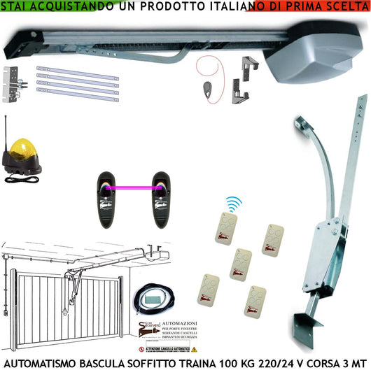 BASCULANTE CONTRAPPESI 100 KG MOTORE 220/24 V AUTOREVERSE ARCHETTO 5 RADIOCOMANDI FOTOCELLULE FARO ANTENNA SBLOCCO