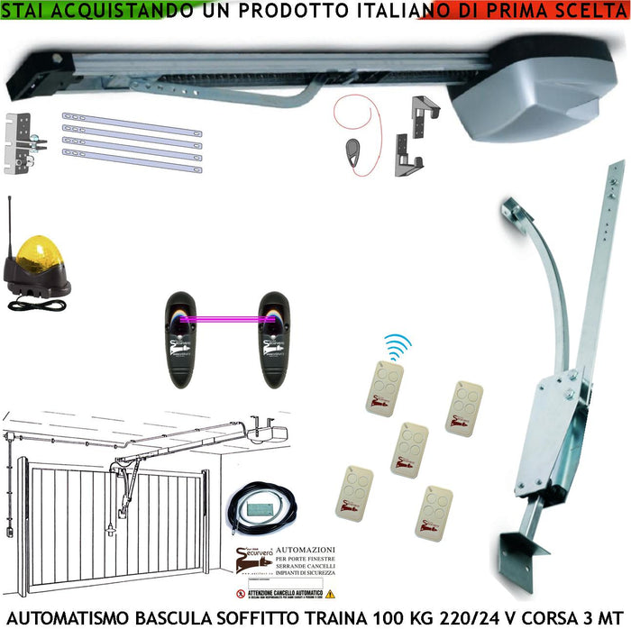 BASCULANTE CONTRAPPESI 100 KG MOTORE 220/24 V AUTOREVERSE ARCHETTO 5 RADIOCOMANDI FOTOCELLULE FARO ANTENNA SBLOCCO