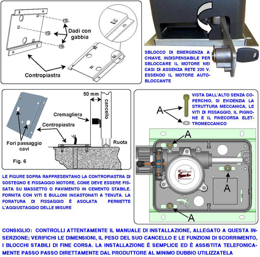 Kit Sblocco del Motore Geko Montato su Cancello Scorrevole Leva STP064 Completa di Chiave di Sicurezza Doppio Profilo Emergenza Per Mancanza di Rete Elettrica Libera L'Anta per Apertura Manuale