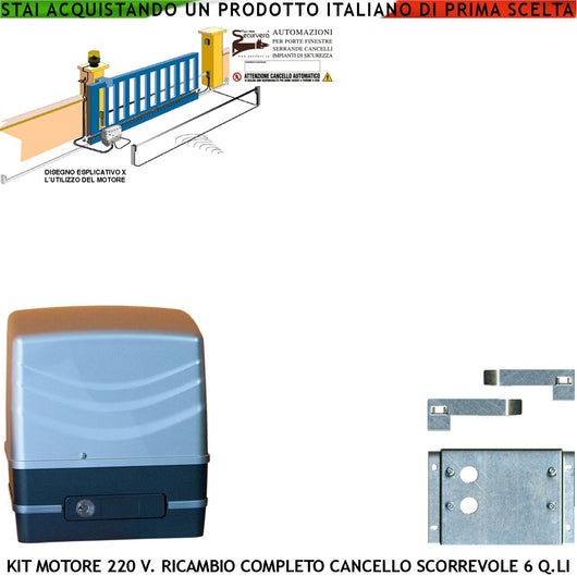 Motore 230 V Ricambio per Cancello Scorrevole Traina 6 Q.li Pignone Acciaio M4 Z12 Fine Corsa Elettromeccanico Con Guide D'invito 2 Chiavi Per Sblocco di Emergenza Compatibile Con Qualsiasi Marca CE