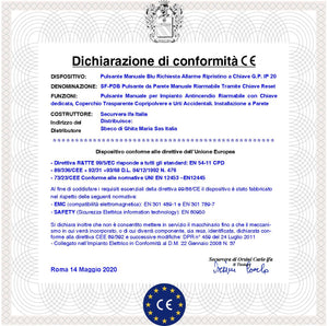PULSANTE MANUALE DI ATTIVAZIONE BLU RICHIESTA INTERVENTO INCENDIO RIPRISTINO A CHIAVE SBLOCCA PORTE REI EN 54-11 CPD