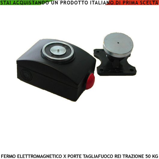 ELETTROMAGNETE FERMO NERO PORTE TAGLIAFUOCO REI FORZA DI TRAZIONE 50 KG ANTINCENDIO ALIMENTAZIONE 22/28 VCC