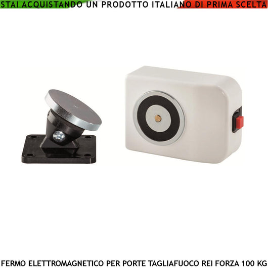ELETTROMAGNETE FERMO BIANCO PORTE TAGLIAFUOCO REI FORZA DI TRAZIONE 100 KG ANTINCENDIO ALIMENTAZIONE 22/28 VCC