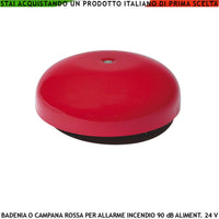BADENIA CAMPANA ELETTROMECCANICA ROSSA PER SEGNALAZIONE ALLARME INCENDIO ALIMENTAZIONE 24 VCC RIPETE QUALSIASI AVVISO