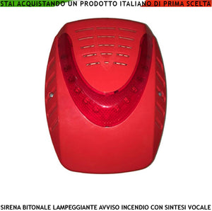 SIRENA ELETTRONICA LAMPEGGIANTE ROSSA ESTERNA SEGNALA ALLARME INCENDIO ALIMENTATA 24 VCC SOTTOCOPERCHIO ANTISCHIUMA