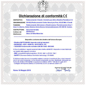 Radiocomando 4 Canali Inserimento e Disinserimento Totale e Parziale Tipo Giorno Notte Per Sistema di Allarme Lysa64 e Lysa GSM Sydra Frequenza 433,92 MHz rolling code Anticollisione Antiannebbiamento
