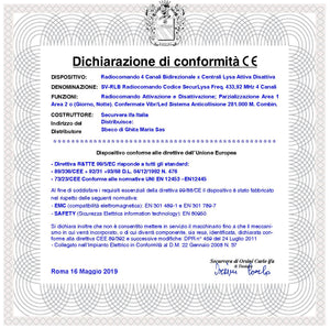 Telecomando 4 Canali Bidirezionale Frequenza 433,92 MHz Per Inserimento e Disinserimento Totale e Parziale PerAllarme Lysa GSM e Sydra Come Giorno Notte Rolling Code Anticollisione Antiannebbiamento