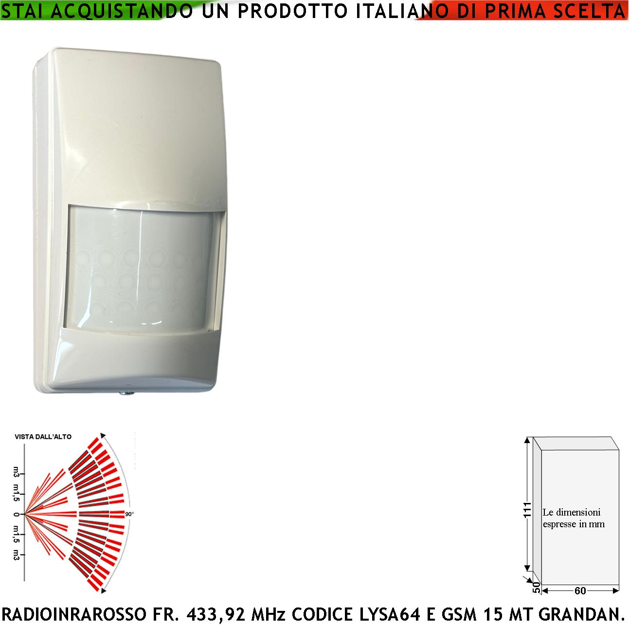 Rilevatore Movimento Intrusi doppio Infrarosso Via Radio 433,92 MHz Anti-jamming Portata 15 Metri Grandangolo Walk test Pir 40VR Codice Secur-Sydra GSM da Interno 17 Fasci Sensibili su 3 Livelli