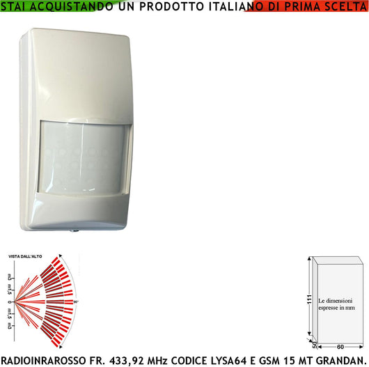 Infrarosso Via Radio 433,92 MHz Anti-jamming doppio Sensore di Movimento Intrusi Portata 15 Metri Grandangolo Walk test Pir 40VR Codice Secur-Sydra GSM da Interno 17 Fasci Sensibili su 3 Livelli