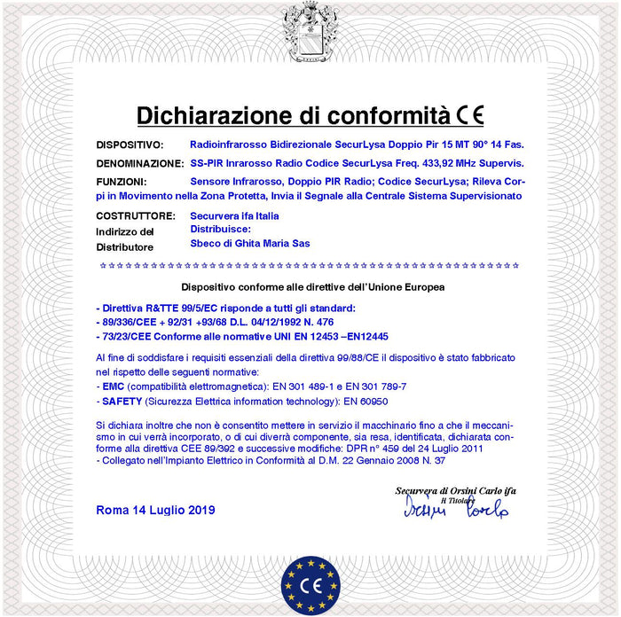 Sensore Movimento Intrusi 3 Pezzi Doppio Infrarosso Via Radio 433,92 MHz Anti-jamming Portata 15 Metri Grandangolo Walk test Pir 40VR Codice Secur-Sydra GSM da Interno 17 Fasci Sensibili su 3 Livelli