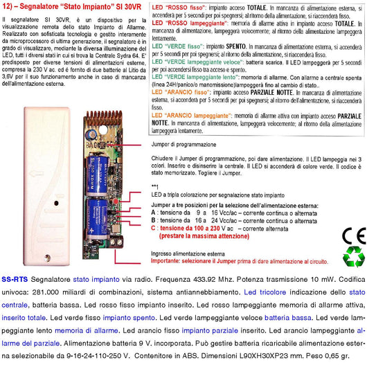 Avvisatore Ottico Dello Stato Impianto Antifurto Con Centrale Radio Serie Lysa Frequenza 433.92 Mhz Potenza 10 mW Led Tricolore Indica Funzioni e Allarme Sistema Anti Jamming Antiannebbiamento IP55