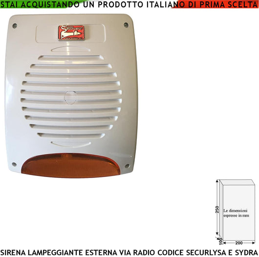 Sirena Lampeggiante Led Esterna Wireless Frequenza 433,92 MHz Bidirezione Anti Jamming Anticollisione Codici Antifurto SecurLisa Tromba 120 dB Segnala Stato Manomissione Durata Allarme 3,5 Minuti IP34