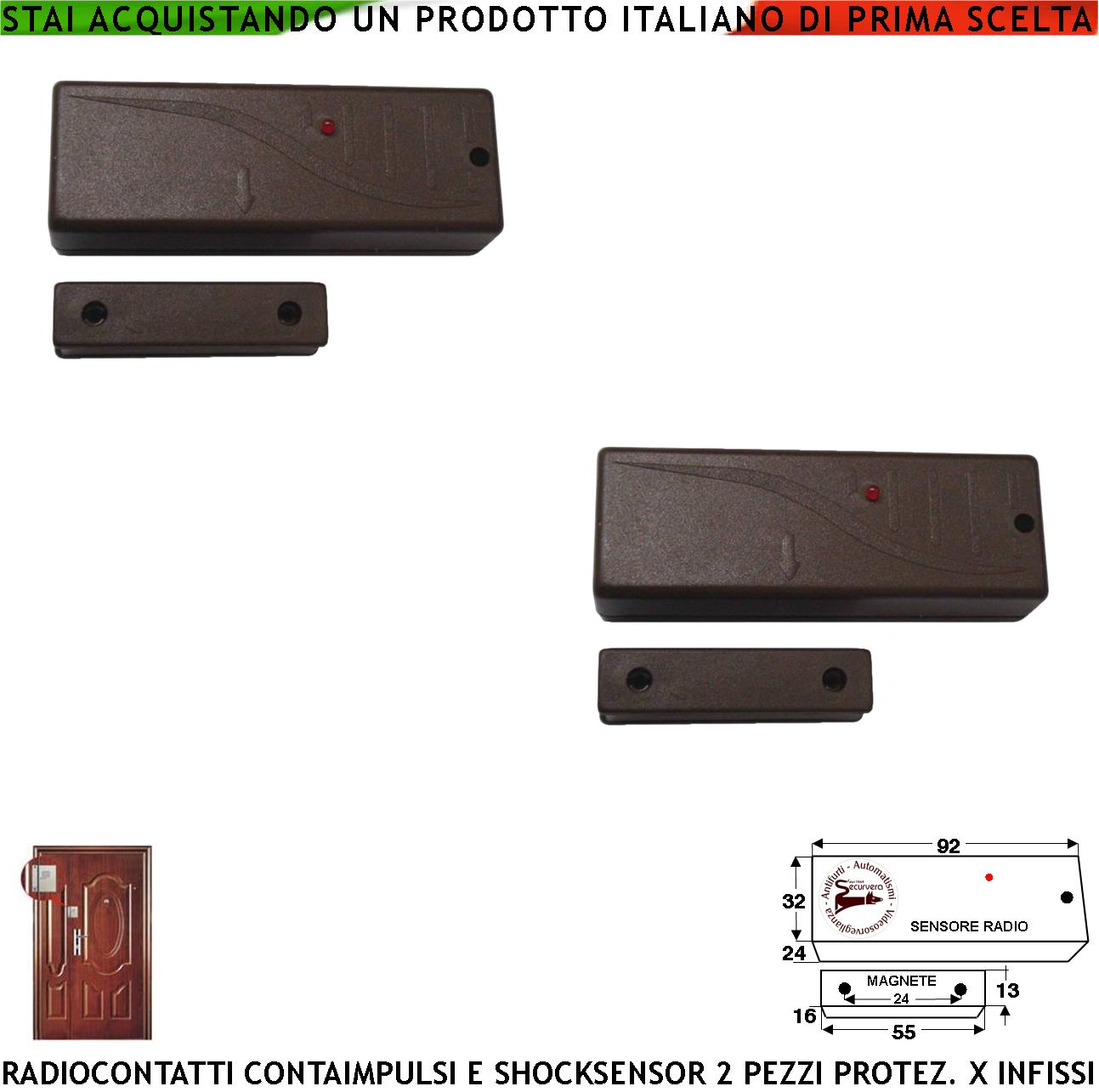 Sensore Magnetico Wireless Fr. 433,92 MHz Rilevatore Sismico Regolabile 2 Pezzi Per Antifurto Ingresso NC e Contaimpulsi Per Switchallarm Codice SecurLysa Anticollisione Rileva Trapano e Scasso