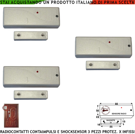 Sensore Magnetico Wireless Fr. 433,92 MHz Rilevatore Sismico Regolabile Tre Pezzi Bianchi Per Antifurto Ingresso NC e Contaimpulsi Per Sintap CM20VR SecurLysa Anticollisione Rileva Trapano e Scasso