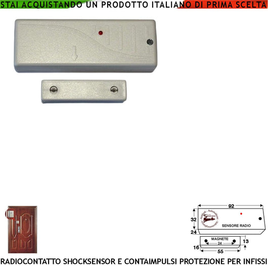 Contatto Magnetico Radio Fr. 433,92 MHz Bianco Con Sismico Regolabile Ingresso Sensori Antifurto Remoti NC Contaimpulsi Per Sintap Codice SecurLysa Anticollisione Rileva Trapano e Tentativi di Scasso
