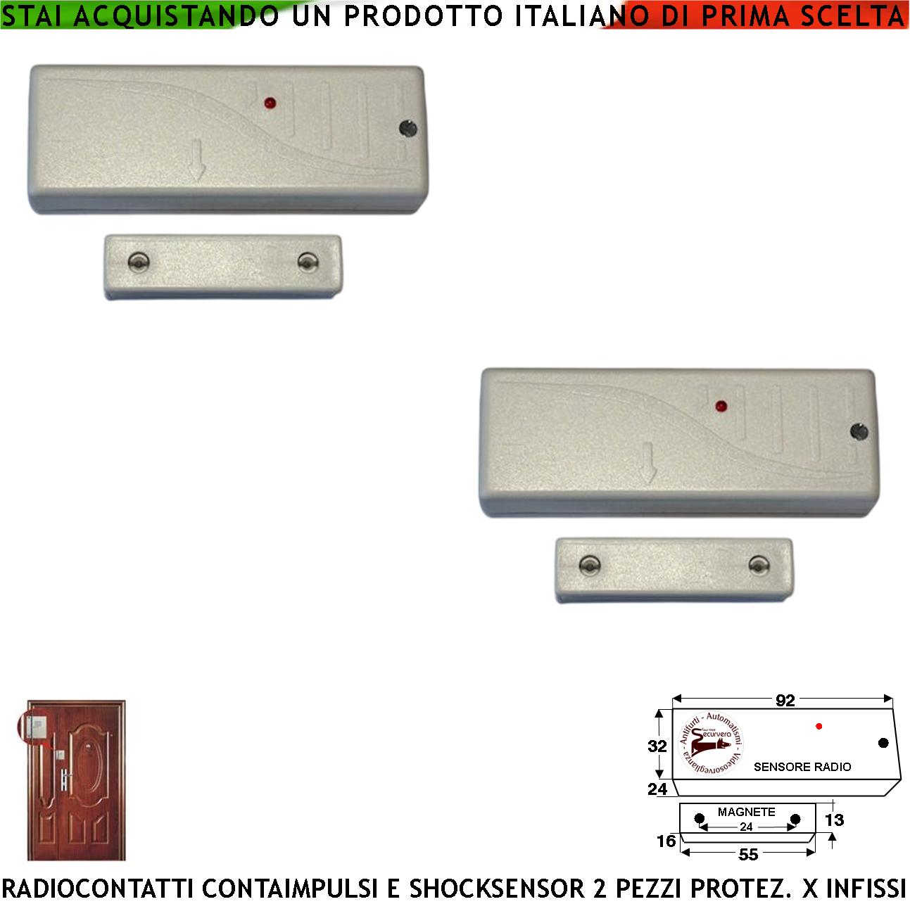 Rilevatore Magnetico Wireless Fr. 433,92 MHz Sismico Regolabile 2 Pezzi Bianchi Con Ingresso Sensori Antifurto Remoti Contaimpulsi Per Sintap Codice SecurLysa Anticollisione Rileva Trapano e Scasso