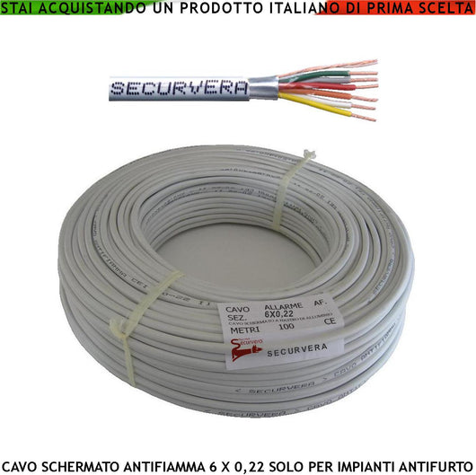 Cavo Schermato Flessibile Antifiamma 6x0,22 mm² Guaina PVC Bianco Prot. Alluminio/Poliest Drenaggio 6 Condut. Polariz. Fili 7 Ø 0,19 mm Twistato Per Impianti di Allarme Antifurto Norma CEI 20/22-III