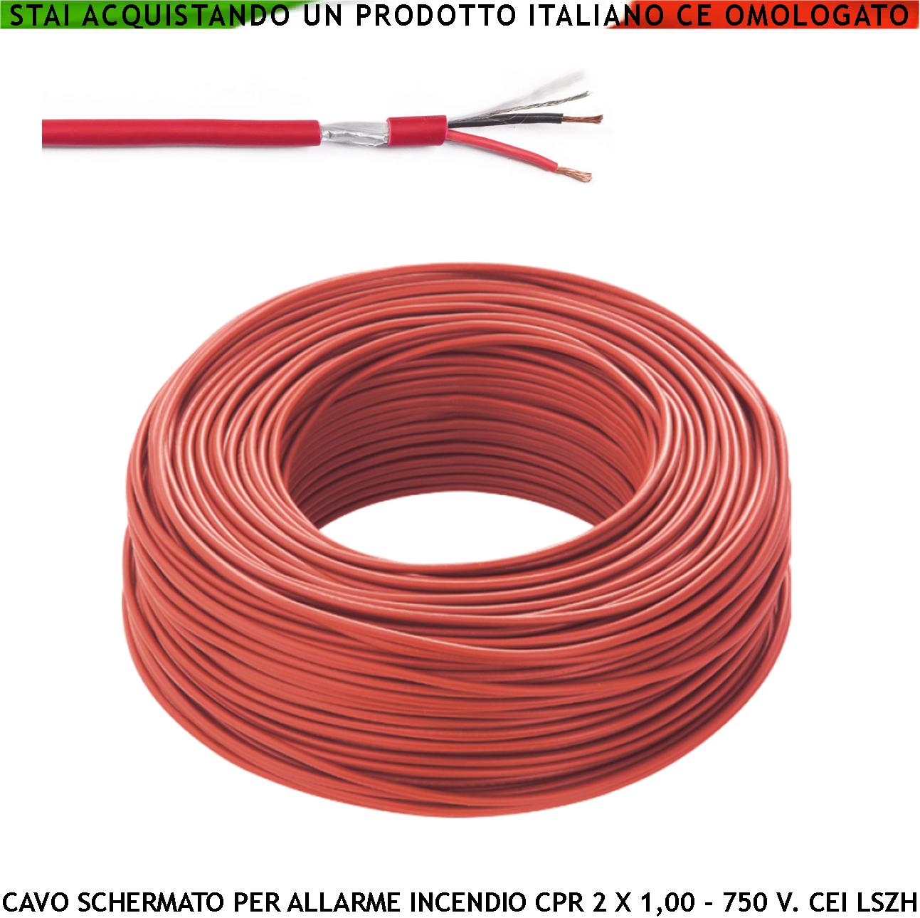 CAVO ANTINCENDIO 2X1,00 MM² COLORE ROSSO SCHERMATO TWISTATO A COPPIE CPR-750 V CEI 20-105 UNEL 36762 LSZH ANTIFIAMMA