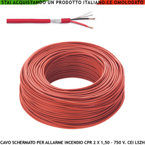 CAVO ANTINCENDIO 2X1,50 MM² COLORE ROSSO SCHERMATO TWISTATO A COPPIE CPR-750 V CEI 20-105 UNEL 36762 LSZH ANTIFIAMMA