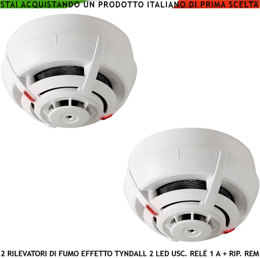 SENSORI DI FUMO 2 RILEVATORI FUMO PER EFFETTO TYNDALL USCITA RELÈ ALLARME E SEGNALAZIONE REMOTA LED ALLARME ALIMENTAZIONE 12/28 V