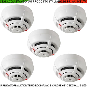 SENSORI DI FUMO 5 RILEVATORI DI TEMPERATURA MULTICRITERIO ANTINCENDIO LOOP 2 LED USCITA OC 14 MA SEGNALAZIONE REMOTA