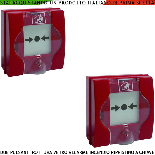 PULSANTI ROTTURA VETRO ROSSO 2 PEZZI PER ALLARME INCENDIO CON RIPRISTINO A CHIAVE SBLOCCA PORTE REI EN 54-11 CPD
