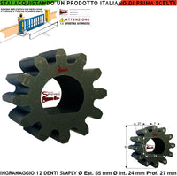 Ingranaggio Z12 Adatto Alla Cremagliera Universale M4 Pignone Ricambio Motore Simpy e Geko Cancello Scorrevole Acciaio 12 Denti 48 Codice 100902 38 Codice STP067 Diametro 55 mm Spesso 26 mm Foro 24 mm