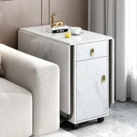 Tavolo da cucina versatile e pieghevole con ruote, con credenza e 2 cassetti, 150x80x76 cm, Bianco e Nero