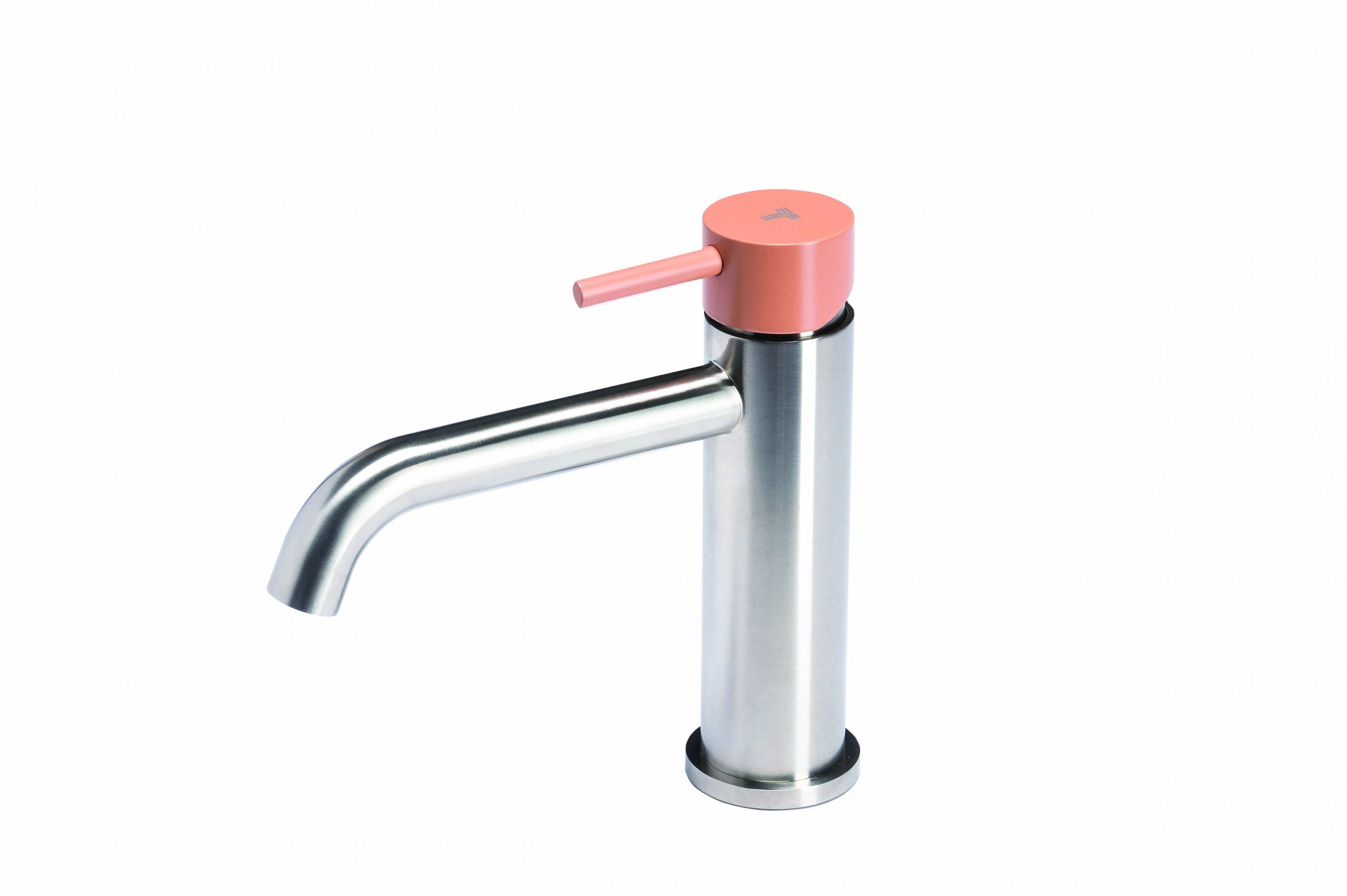 Rubinetto miscelatore per lavabo in acciaio inox Tubico Colorado senza scarico con maniglia colorata T20011 Cipria