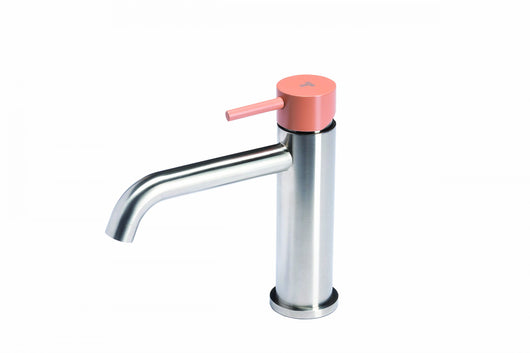Rubinetto miscelatore per lavabo in acciaio inox Tubico Colorado senza scarico con maniglia colorata T20011 Cipria