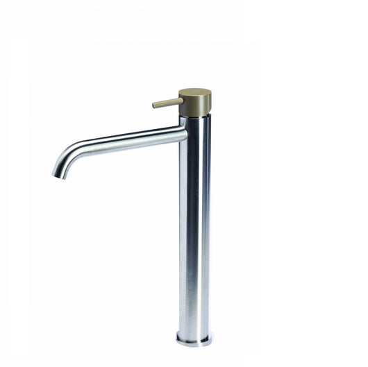 Rubinetto miscelatore alto per lavabo in acciaio inox Tubico Colorado senza scarico con maniglia colorata T20021 Deserto