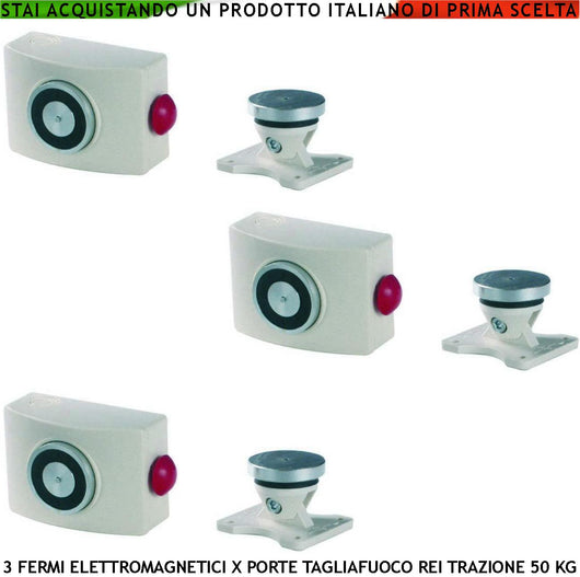 ELETTROMAGNETI BIANCHI BLOCCA PORTE TAGLIAFUOCO REI 3 PEZZI FORZA DI TRAZIONE 50 KG ANTINCENDIO ALIMENTAZIONE 22/28 VCC