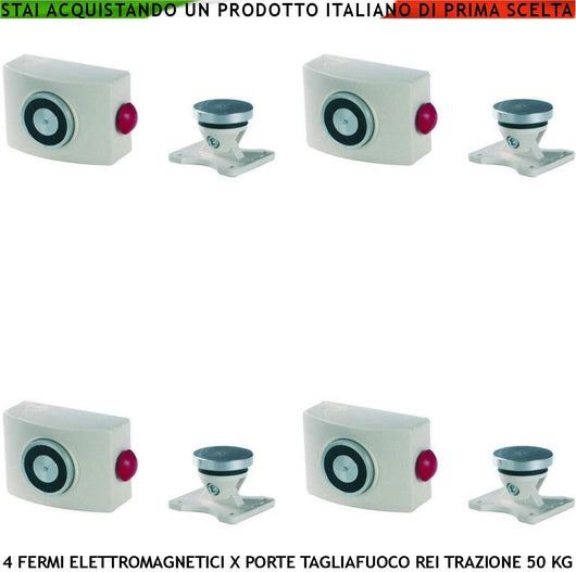 FERMAPORTA TAGLIAFUOCO REI BIANCHI 4 PEZZI FORZA DI TRAZIONE MAGNETE 50 KG ANTINCENDIO ALIMENTAZIONE 22/28 VCC